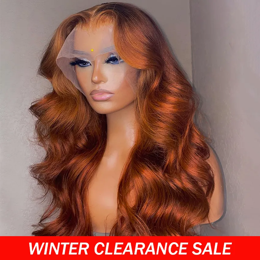 Synthetische Perücken Orange Ingwer Körperwelle Lace Front Transparent vorgezupft mit Babyhaar 13x4 Frontal Human Im Ausverkauf 230314