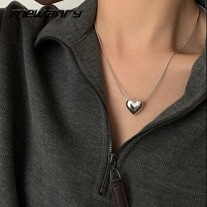 سلاسل Mewanry Minimalist 925 Sterling Silver Necklace 2023 Trend Vintage Elegant Love Heart Pendant Girls Party Jewelry Gifts