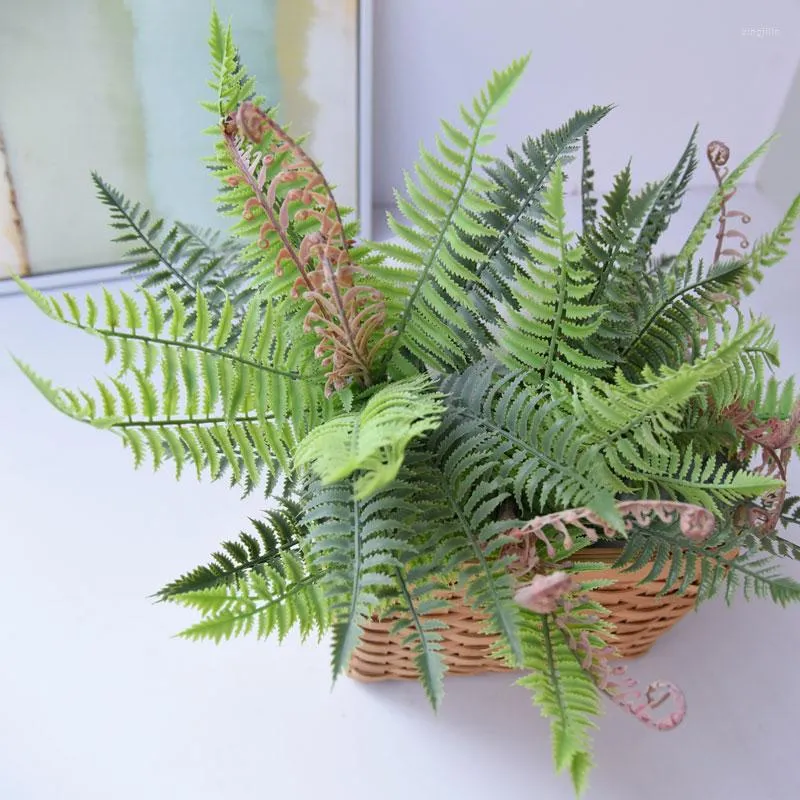 Decorative Flowers 20 Leaves Artificial Fern Bouquet Fake Plastic Green Plants Palm Home Wedding Wall Decor