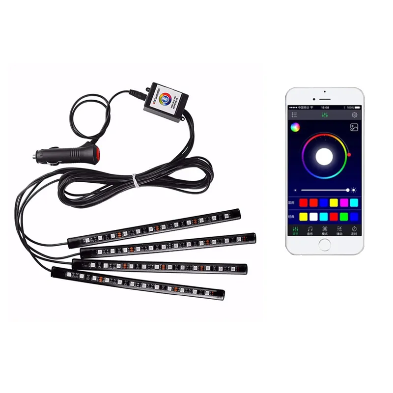 Atmosfera per auto Strisce Luci Illuminazione a pedale USB LED Auto Piedini Luce Accendino Telecomando Interni Decorativi Ambienti LED Lampade Strisce Accessori crestech168