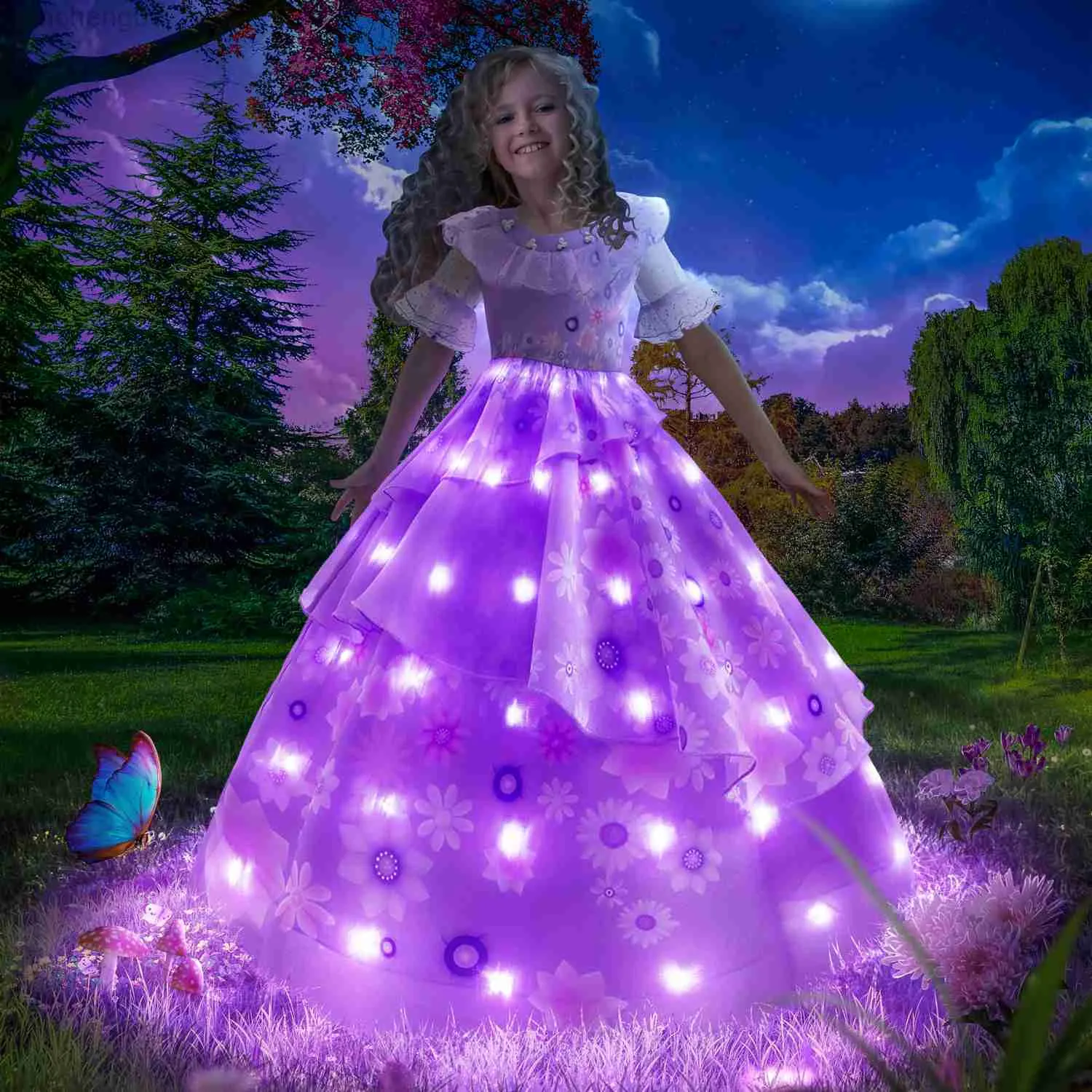 Abiti da ragazza Uporpor Encanto Come Princess LED Light Up Dress Glamour Girl Cosplay Isabela Mirabell Carnival Christmas Birthday Party Gown W0314