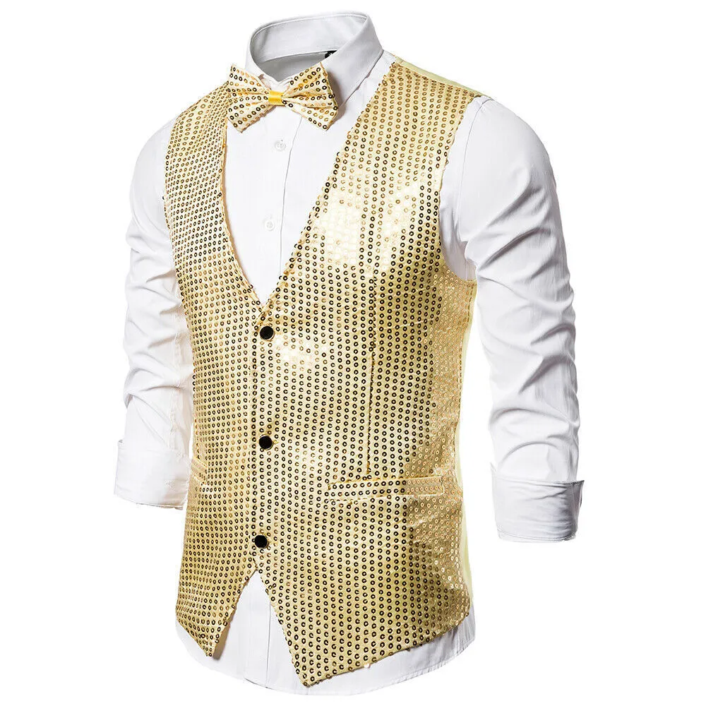 Gilet da uomo Elegante blazer da uomo Gilet Cappotto Formale Slim Shiny Paillettes Glitter Impreziosito Blazer Giacca con paillettes Party Stage Coat 230313