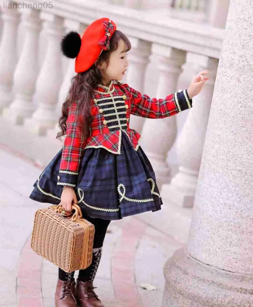 Mädchenkleider 0-12 Jahre Baby Mädchen Herbst Winter Grün Kariert Roter Samt Vintage Spanische Prinzessin Ballkleid Kleid für Weihnachten Eid Kausal W0314