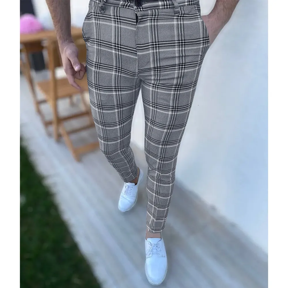 Calças masculinas Spring Autumn Man Man Casual Plaid Suit Pants Business Work Calças formais para homens Vestidos de vestido homens Slim Fit Troushers Clothing 230313