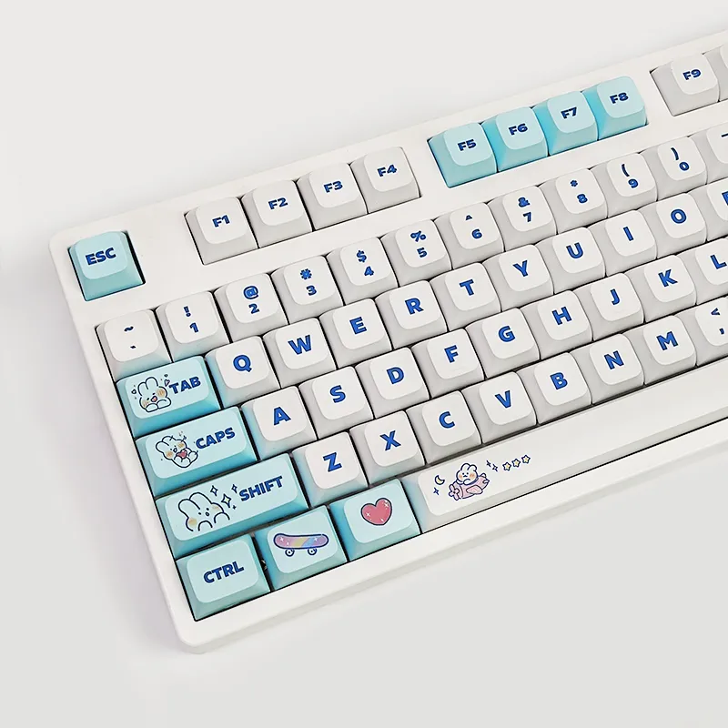 XDA Profile Steam Rabbit Blue PBT Keycap DIY Custom SYE-SUB Cute Keycaps for Mechanical Keyboard Gaming MX Switche 129 Key