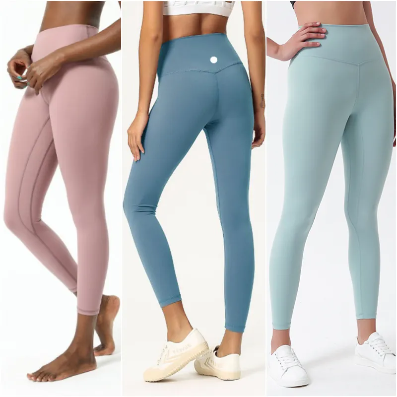 LL-N1903 kvinnors nakenhet byxor yoga outfit leggings som kör smala nionde byxor tränar vuxen hög midja varm fitness slitage flickor tights elastiska mager sportkläder