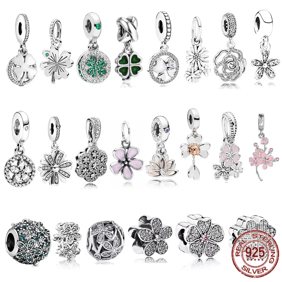 Fit Pandora perles 925 argent charme femmes bijoux Lucky amp Flower Dangle