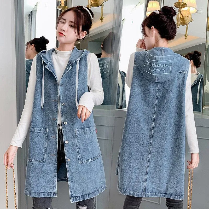 Damesvesten Haped Denim Vest Mouwloze lente Midden-lengte losse wilde grote grootte dames in het waastje Jirt Top Koreaans jasje