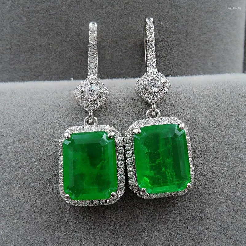 Orecchini a pennaglie di lusso Lab Emerald Diamond 925 Sterling Silver Party Drop per donne Promise Gioielli di fidanzamento