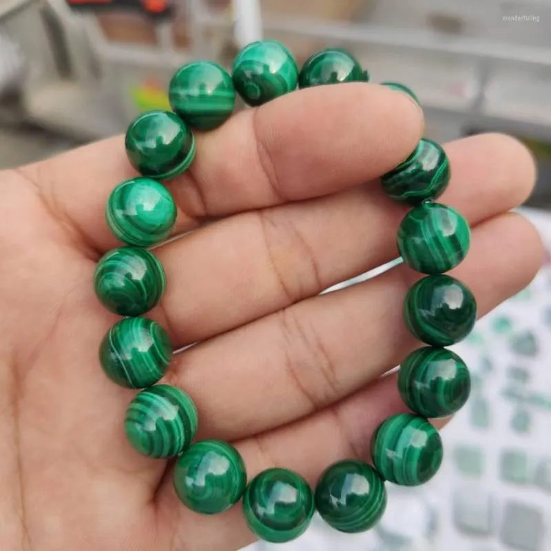 Dekorativa figurer 12mm naturlig grön malachite rund ädelsten pärlor stretchig armband gåva