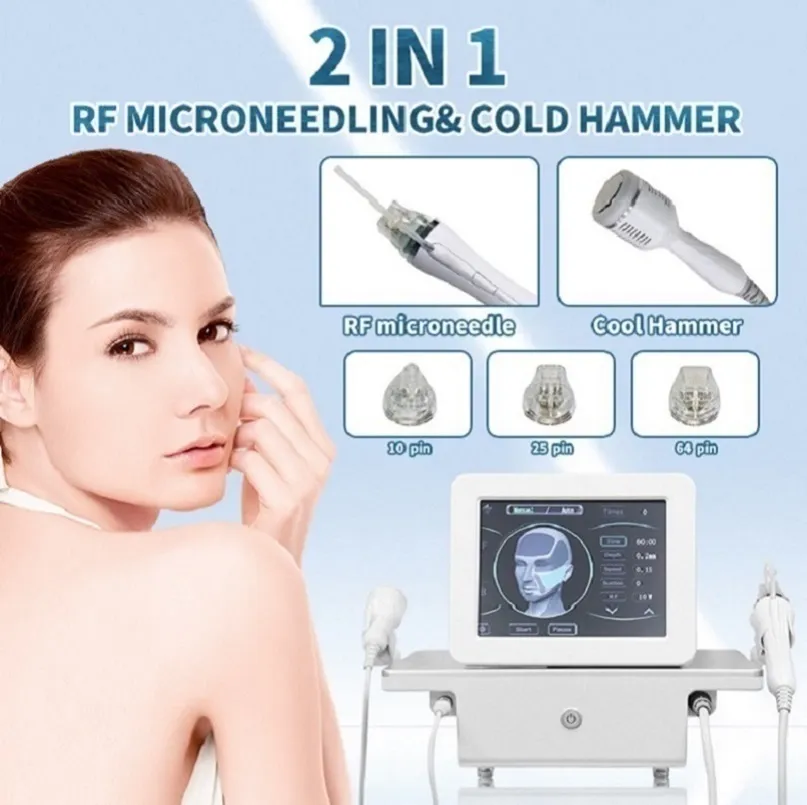 2023 2in1 RF Gouden Microneedle Beauty Machine Facial Lifting Strijfmerk Acne Wrinkle Removal Cold Hammer Skintighting Beauty