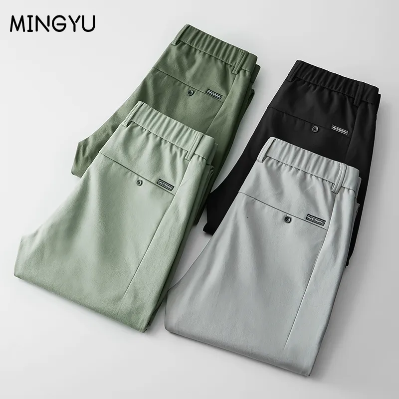 Pantalons pour hommes 2023 printemps été Stretch coréen décontracté Slim Fit taille élastique affaires classique pantalon mâle noir gris 2838 230314