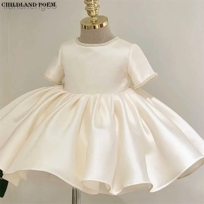 Girl's Dresses Baby Girls Dress for Party and Wedding Pearl 1st Birthday Dress for Baby Girl Tulle Princess Baby Baptism Dressing Doping Gown W0314