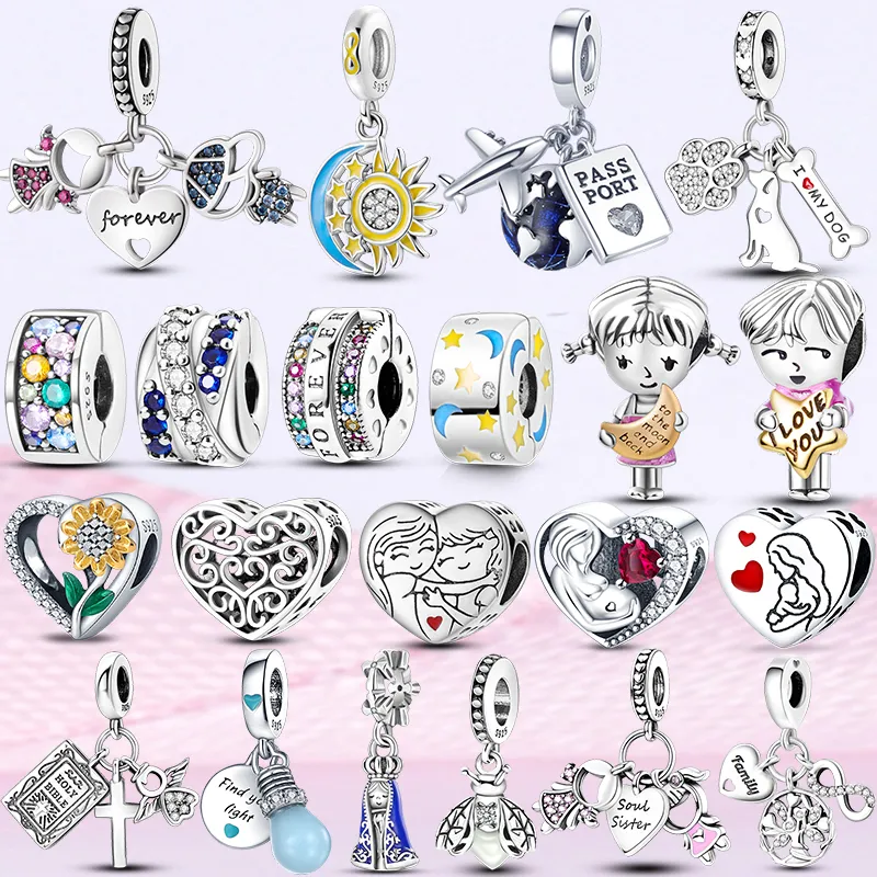 Adatto per perline Pandora con ciondolo in argento 925, gioielli da donna, Hug Sister Airplane Passport