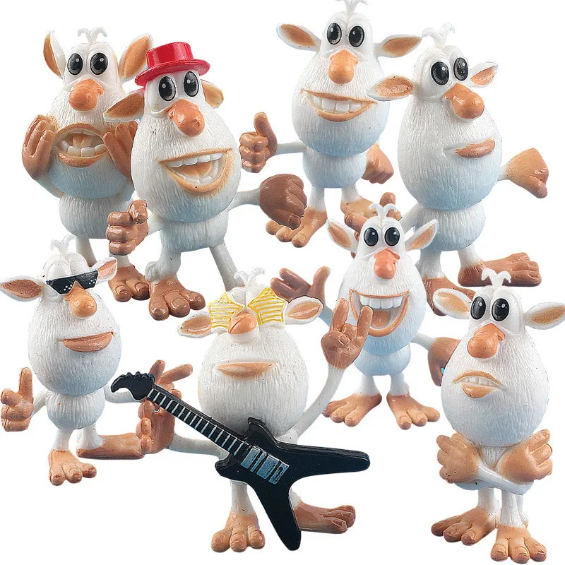Booba Buba Cooper PVC Toy Set Small White Pig Anime Manga Russian Cartoon Handmade Gift Doll Set 8pcs