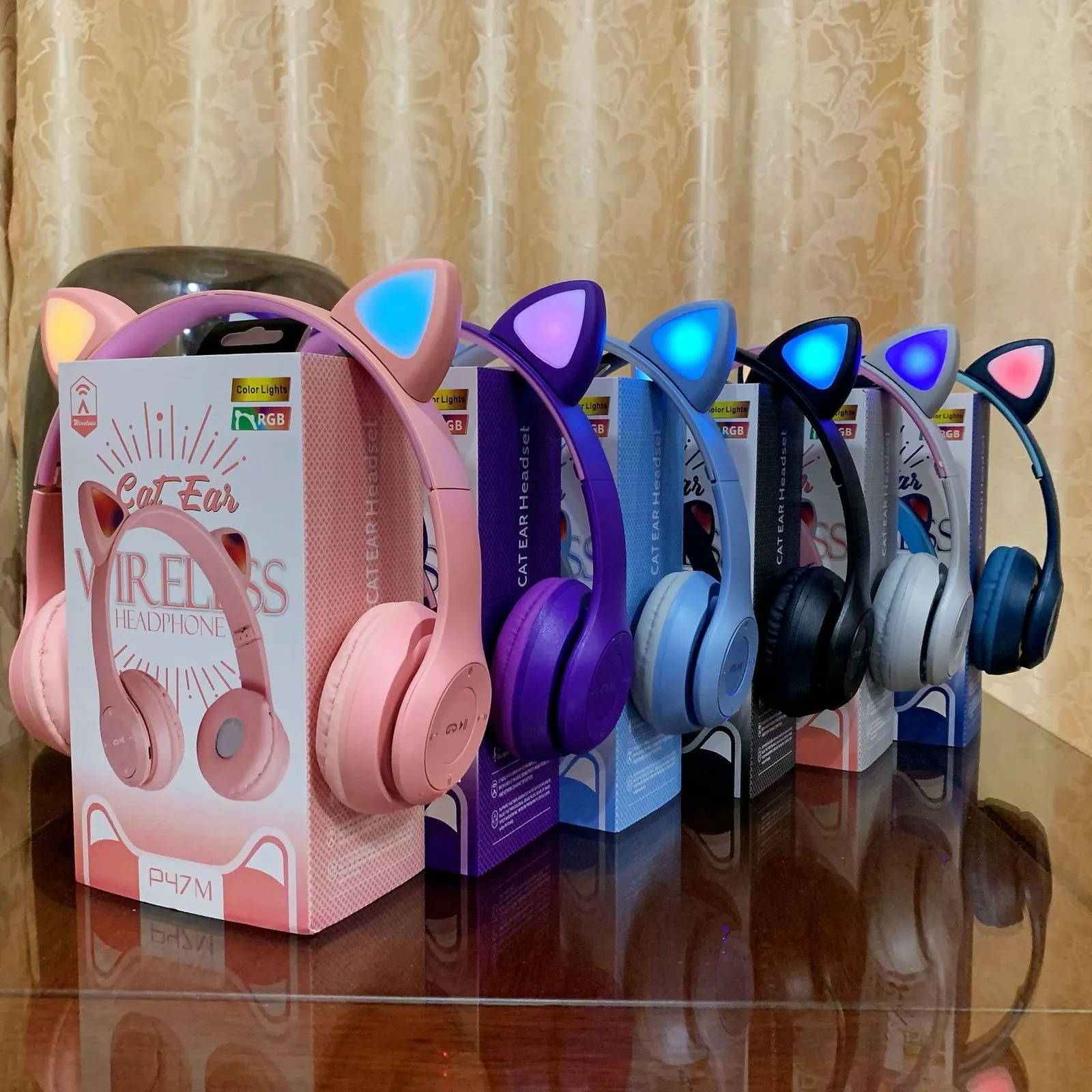 سماعات الرأس Cat Ear Ear Luminous Bluetooth سماعات الرأس P47M Cartoon Student Wireless Gaming P47M سماعات الرأس سماعات رأس Cat 230314