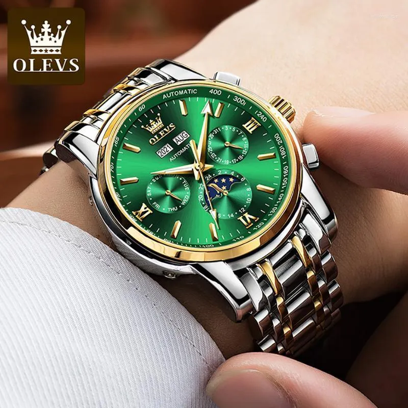 Wristwatches Watch For Men Top Green Blue Dial Gold Band Waterproof Automatic Mechanical Watches Relogio Masculino WristwatchWristwatches Wr