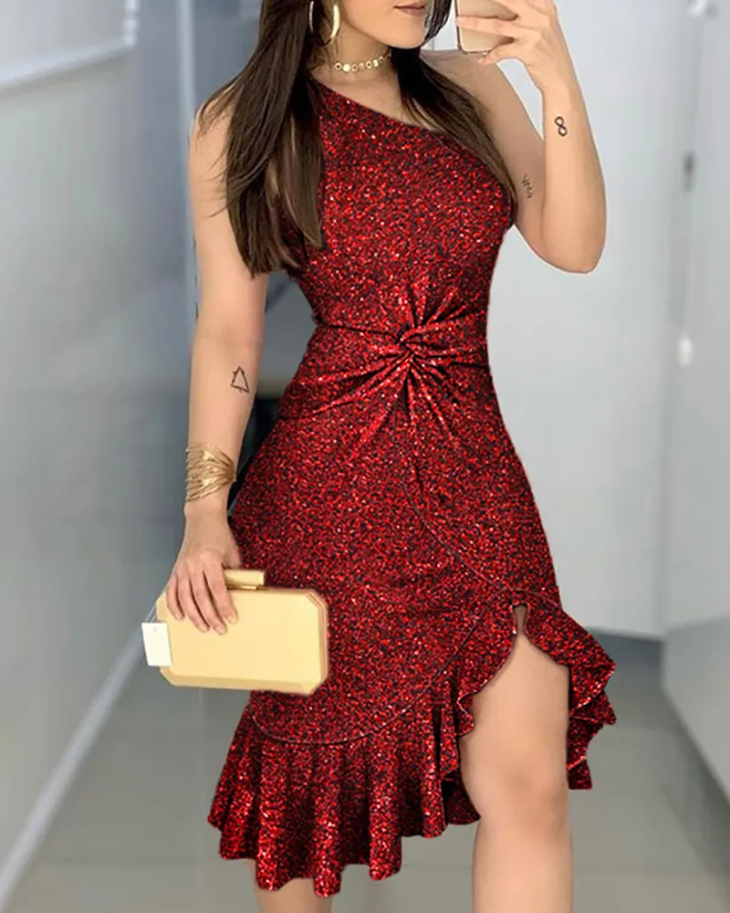 slim fit dress slacks One Shoulder Mini Sequin Homecoming Dresses Bodycon Black Cocktail Dre –  Viniodress main image 1