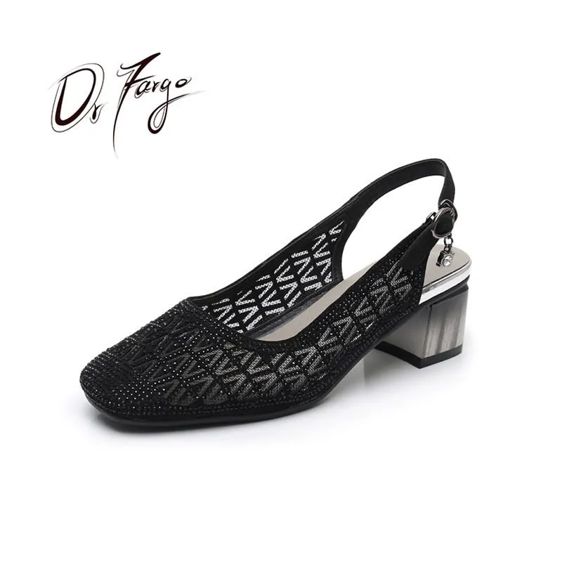 Sandali Estate Per Donna Punta Quadrata Ritaglio In Rete Di Cristallo Scava Fuori OL Scarpe Moda Scarpe Con Fibbia Con Tacco Slingback056