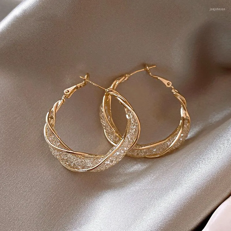 Hoop Earrings Korean Fashion Jewelry For Women Luxury Golden Wire Mesh Copper Ear Stud Christmas Gift Accessories