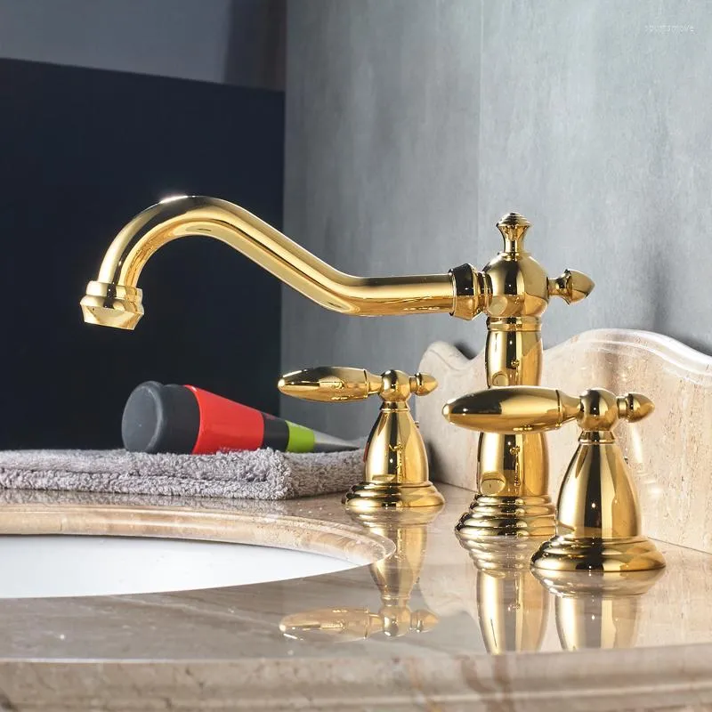 Banyo lavabo muslukları vidric çift sap havza musluğu yaygın pirinç karıştırıcı musluk antika 3 delikli banyo soğuk su