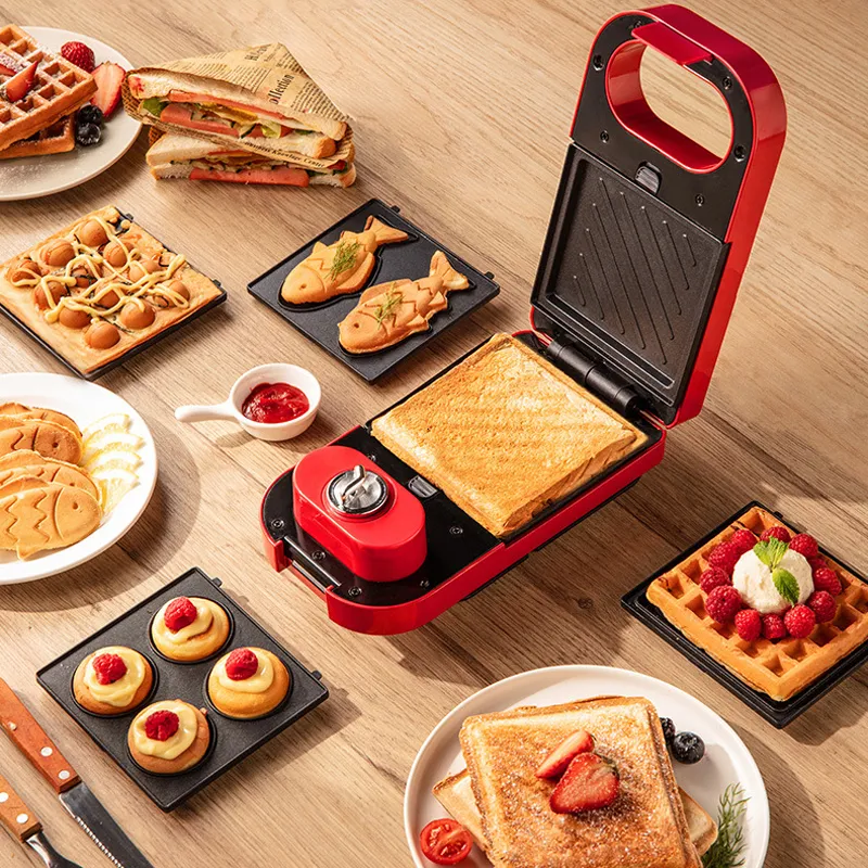 Baker's Friend 4 In 1 Mini Waffle Maker With Removable Plates, A Set Of Mini Pancake Maker, Mini Donut Maker, Mini Heart Shape Waffle Maker And Small Waffle Maker, Compact Size, Recipe Included. BEYOND WAFFLES: Create Mini Waffles In Rounded Or Heart Shapes, As Well As Paninis, Hash Browns, And Even Biscuit Pizzas!