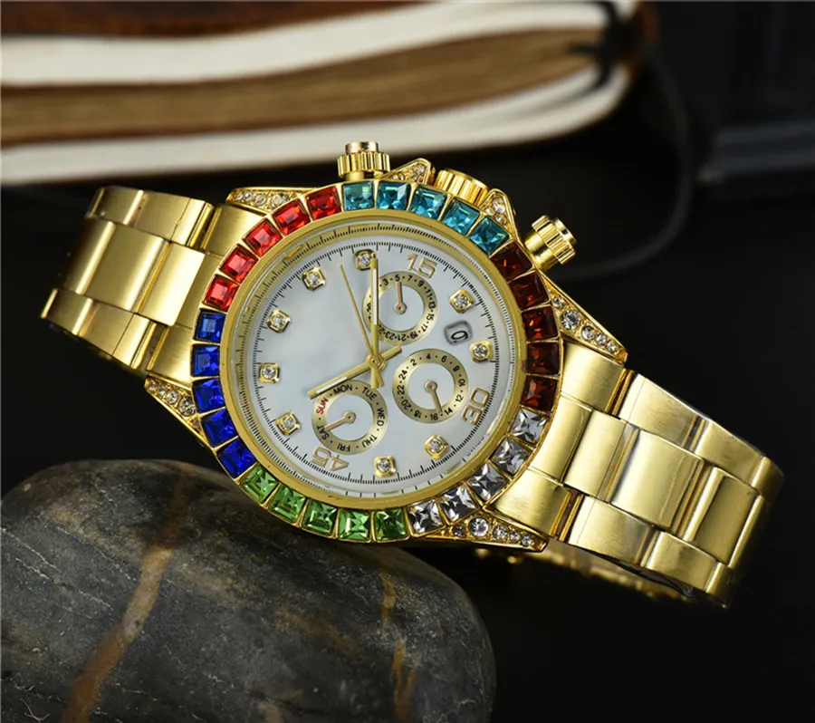 Luxury Mens Crystal Bra Wrist Watch 40mm Colorful Display