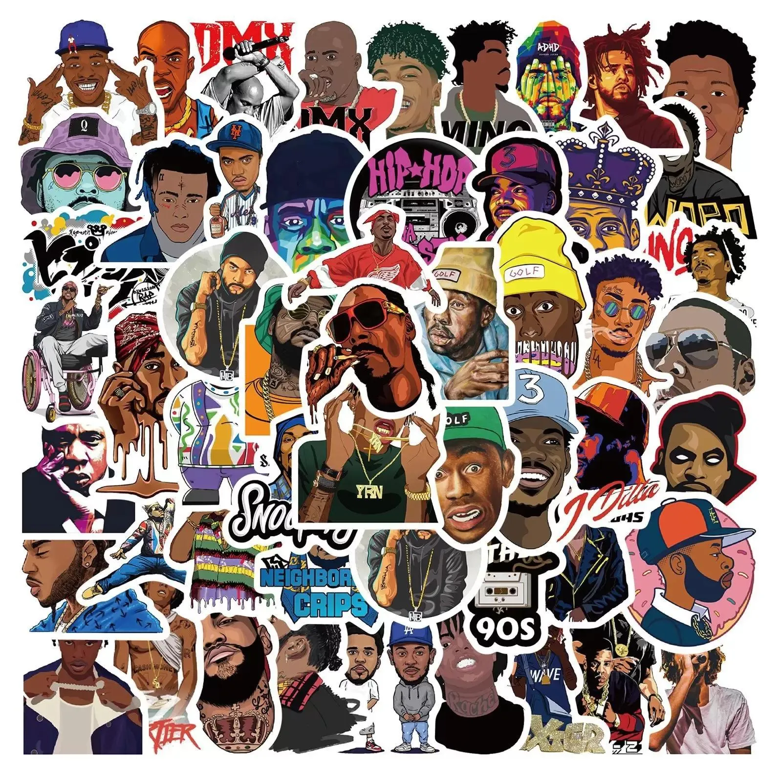 50pcs Legendary Rapper Adesivo East West Coast Hip Hop Graffiti Adesion