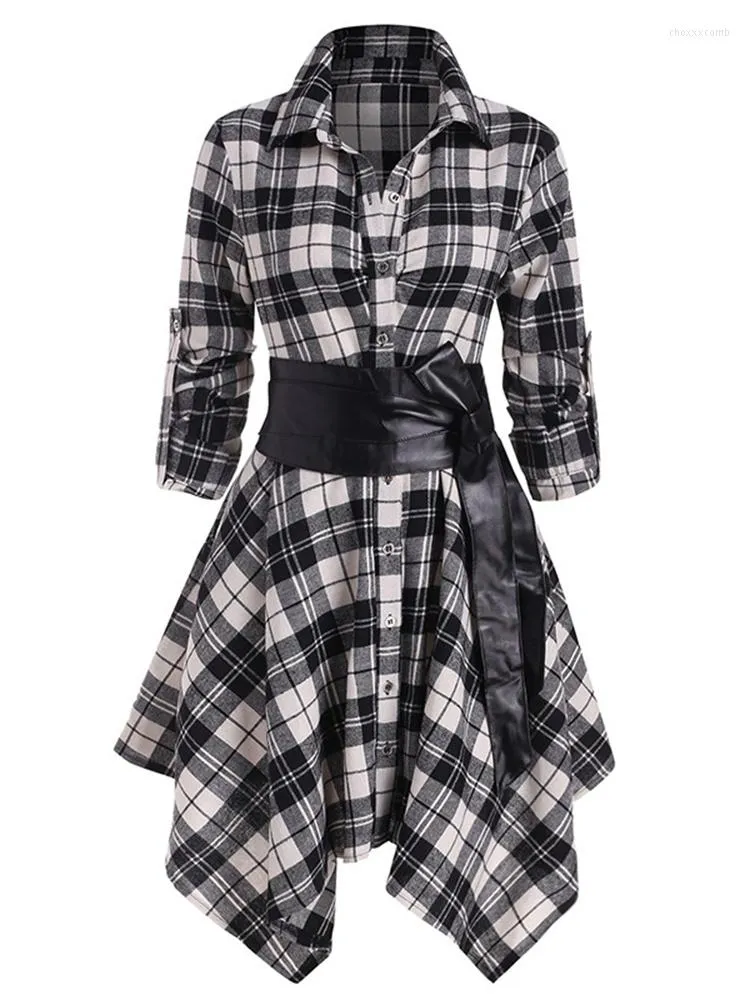 Casual Dresses 2023 Vintage Gothic Women's Wear Medium Long Sleeve Punk Fashion Plaid Belt Dress Party For Women