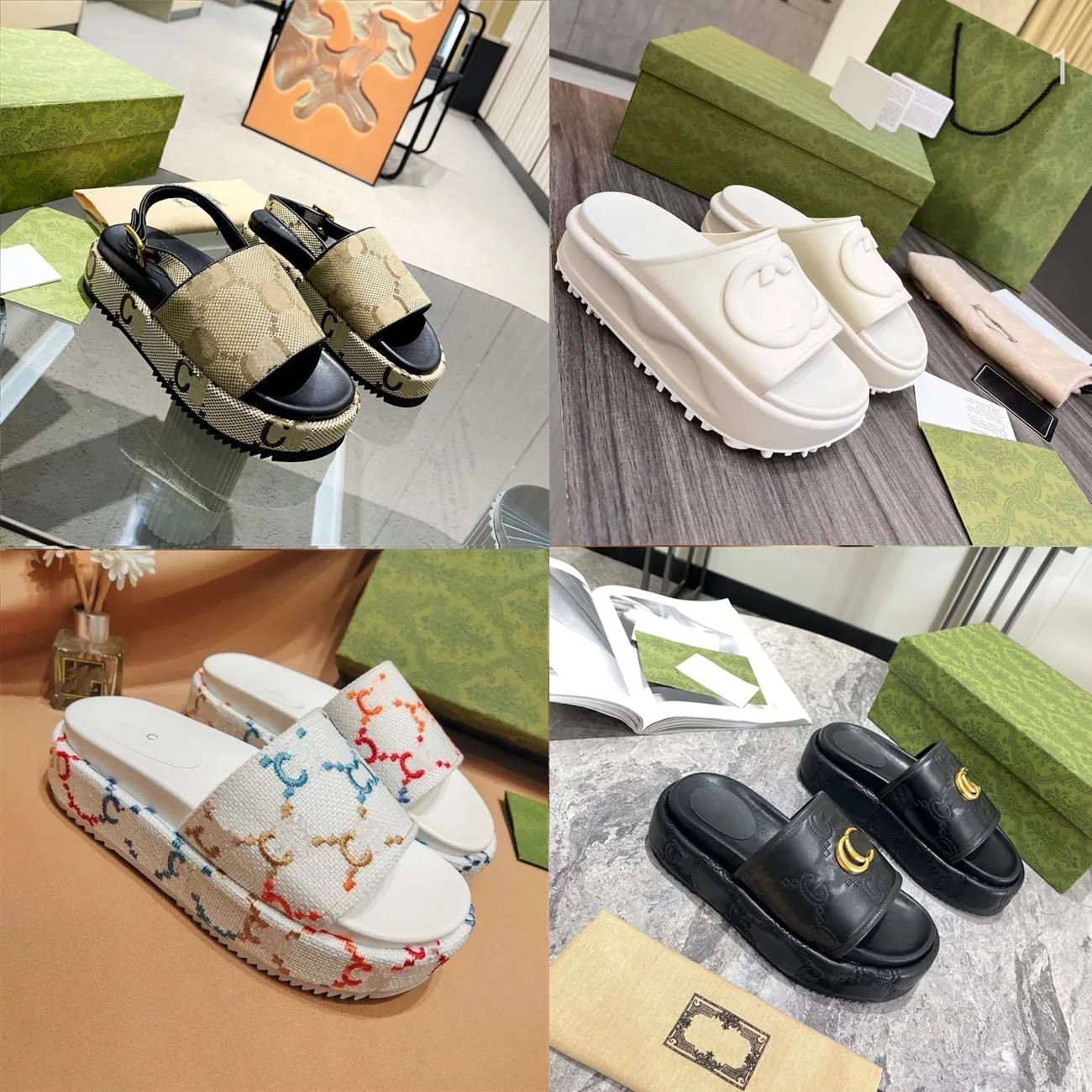 2023 Zomer Luxe designer Platforms Sandalen voor Vrouwen Mode 2G Casual Hennep Wiggen Slippers Dikke Zool Open Teen Outdoor Slide Strand Vrouw Lage Wandelschoenen