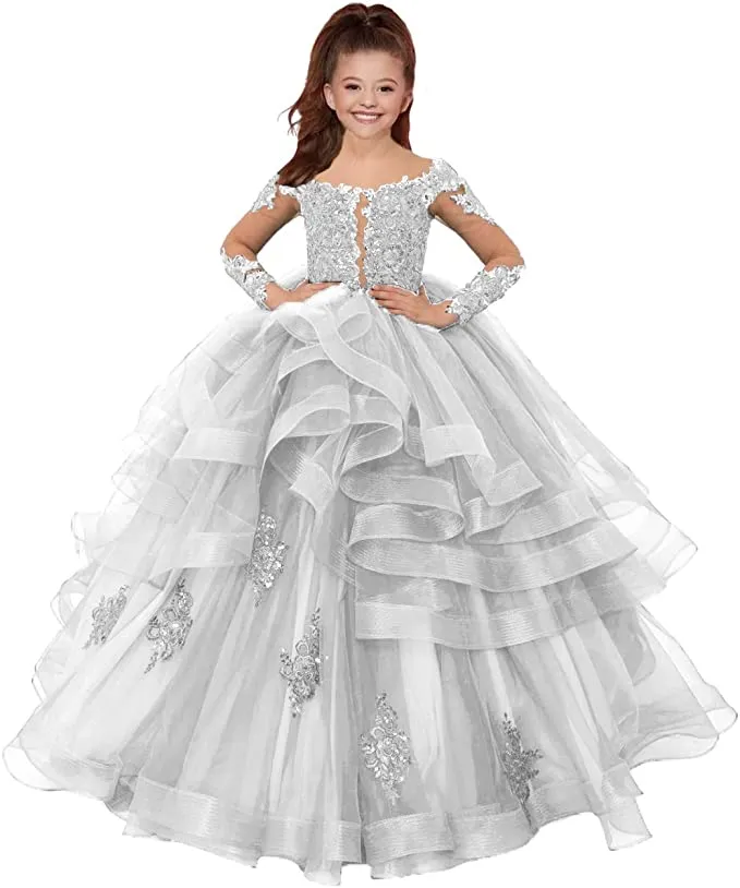 silver flower girl dress with sleeves Mint Green Sequined A-Line Flower Girl Dress