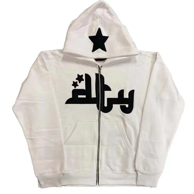 Zip Up Hoodies Erkekler Rhinestone Gotik Punk Yıldız Uzun Kollu Zip Hoodie Harajuku Hip Hop Street Giyim Grunge Moda Punk Spor Ceketi Y2K Ceket Erkekleri