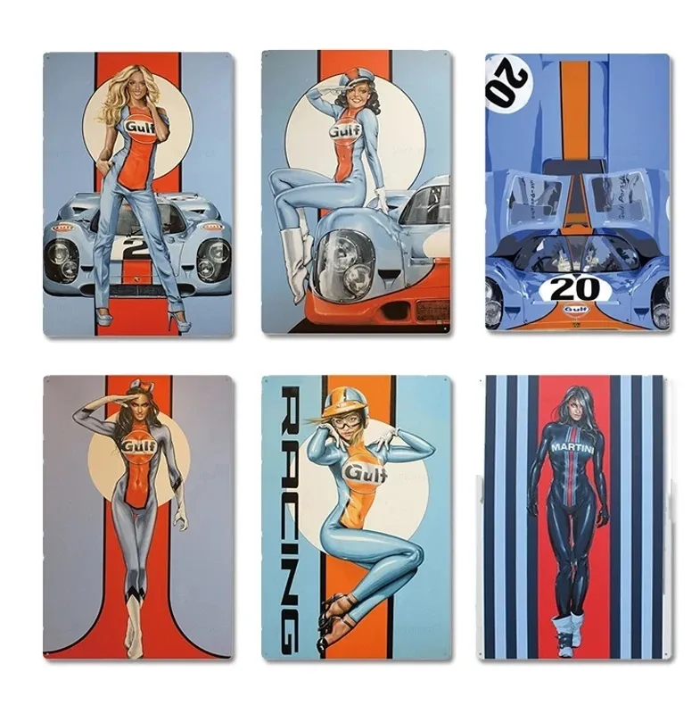 Vintage Gulf Race Queen Metal Tin Plaque Retro Car Metal Poster Bar Pub Club Home Garage Dekorativ järnmålning Metallplatta Personlig metallskylt 30x20 cm W01