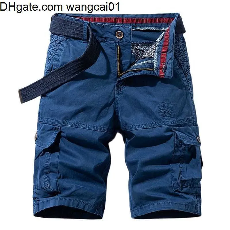 Wangcai01 Men's Shorts 2023 Summer New Blue Tactical Cargo Shorts Men Khaki Jogger Meriot Men Cargo Shorts Cotton Casiual Loose Men Shorts 0314H23