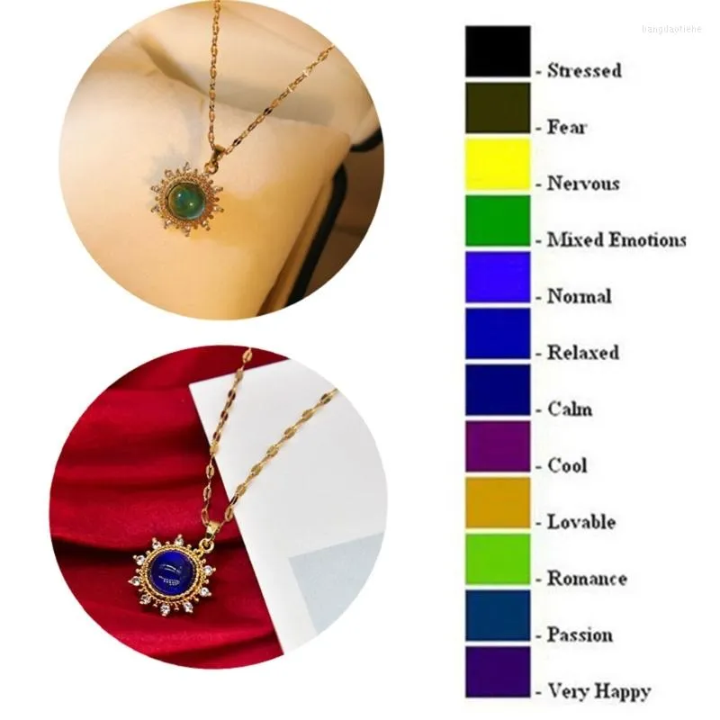 Chaînes température détection changement de couleur collier à la main humeur pierre fleur pendentif bijoux cadeau