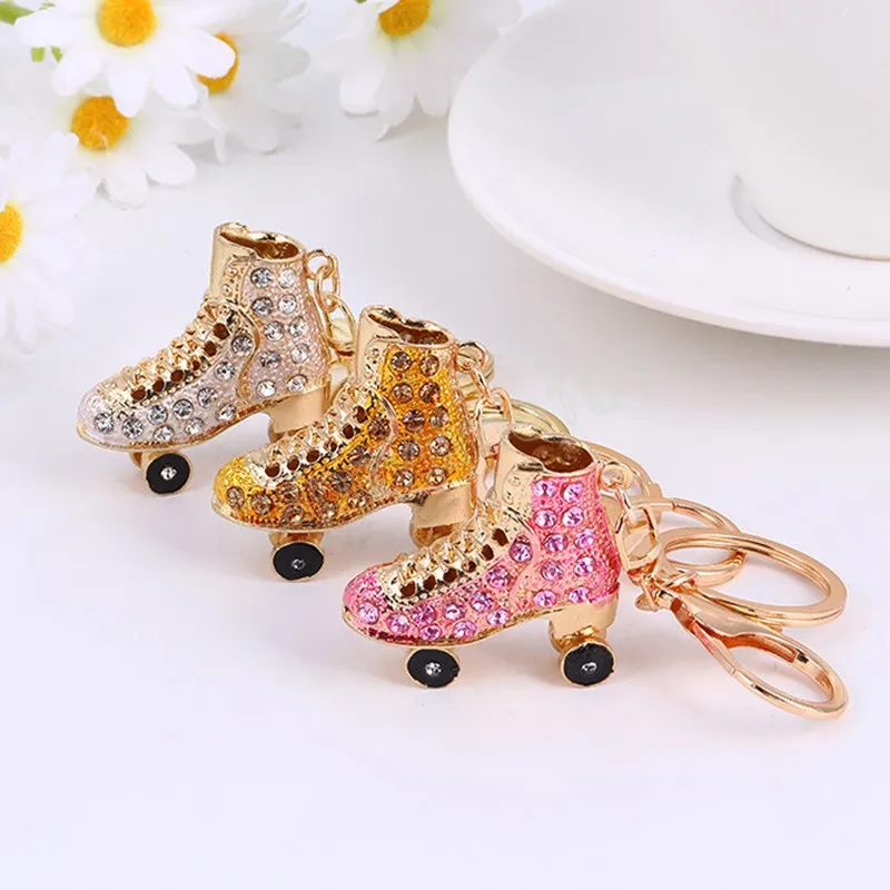 Mignon strass cristal chaussures de patinage porte-clés patinage à roulettes porte-clés porte-anneau porte-monnaie sac boucle pendentif porte-clés