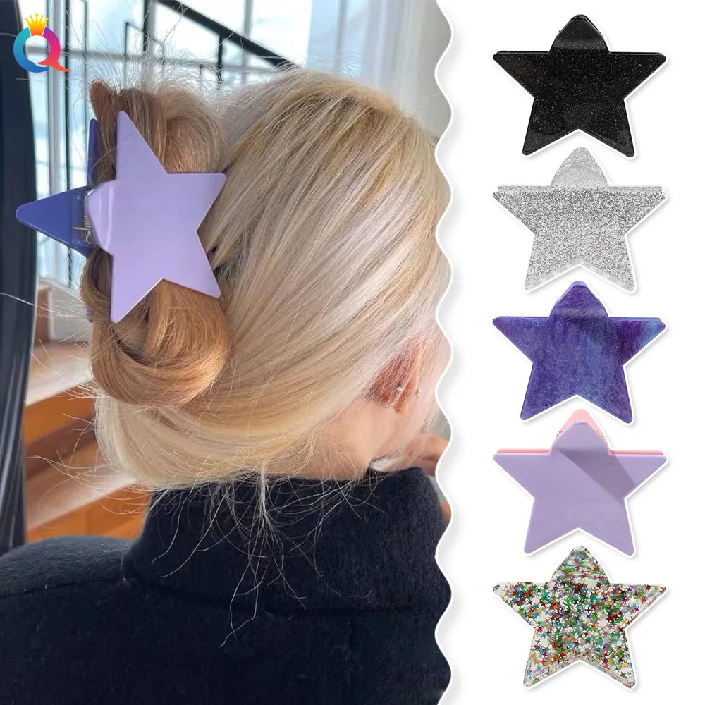 Star Hair Clips Large Acetate Ribbon Hair Claw Clips Durable  display picture 3