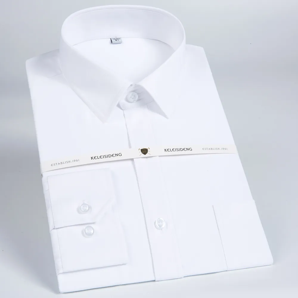 Mäns avslappnade skjortor Herrarna Lång ärm Standard-passform Solid Basic Dress Shirt Patch Single Pocket Högkvalitativ formell Social White Work Office Shirts 230314