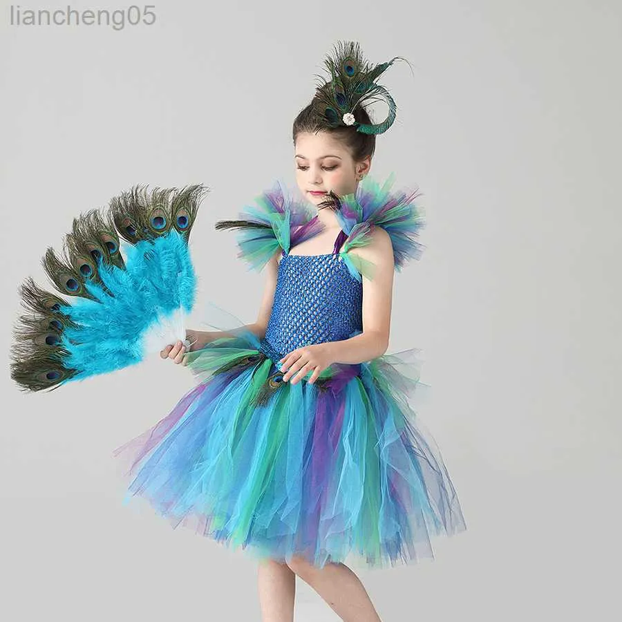 Kız Elbiseleri Tavuskuşu Kızlar Tutu Elbise Peacock Feather Cosplay Karnaval Fantezi Elbise Çocuk Cadılar Bayramı Partisi Purim Gel Toddler Goods W0314