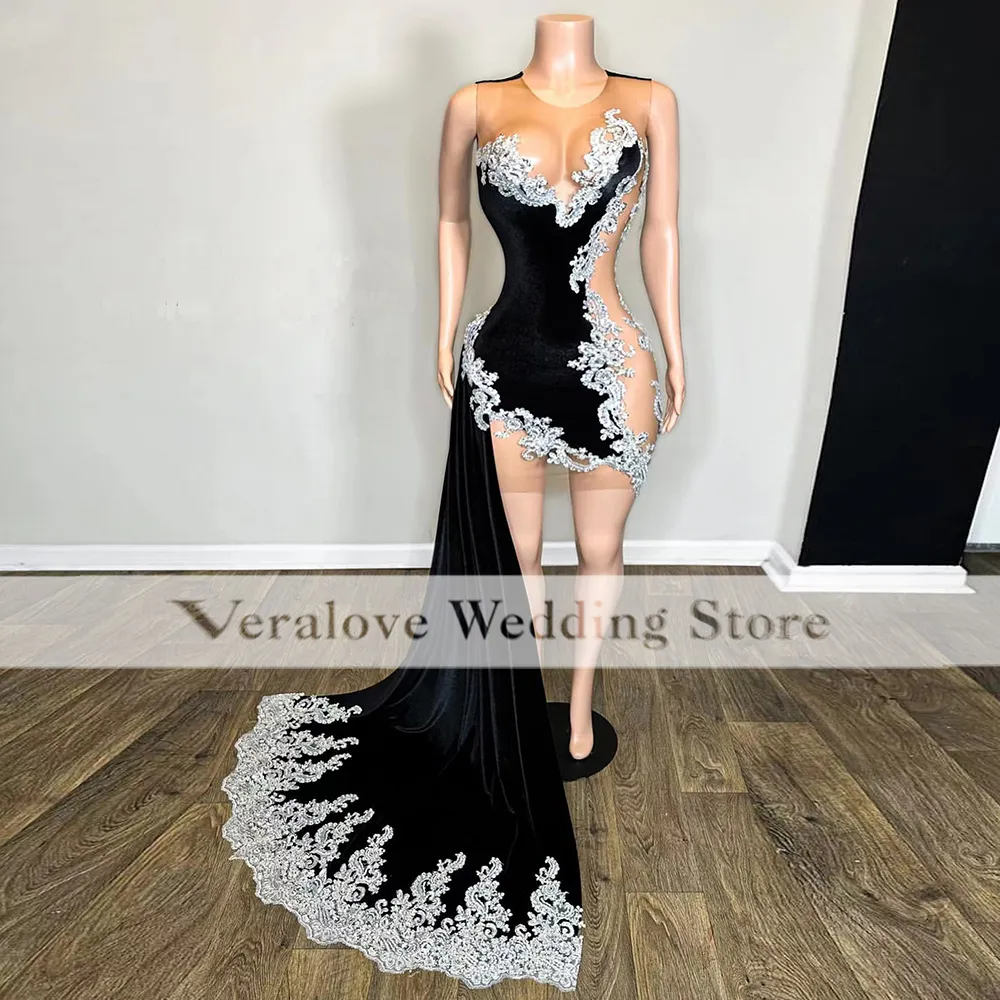 Pop Afrikaanse prom jurk Mermaid Black Velvet Sexy Short Gala gelegenheid avondkleding feestjurken voor meisjescocktailjurken