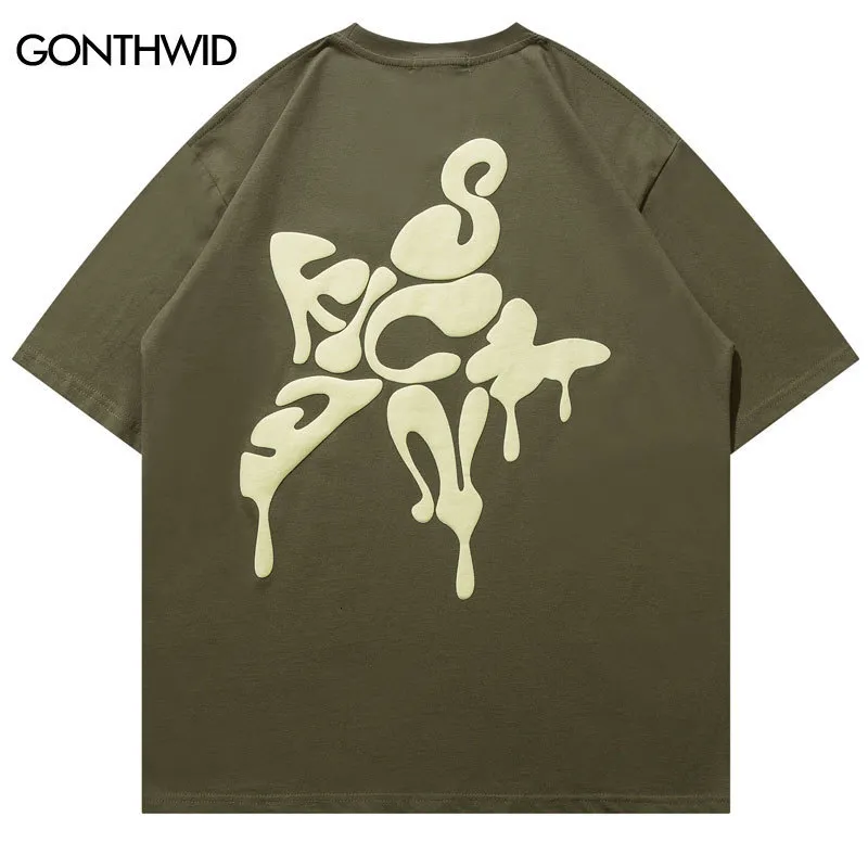 Erkek Tişörtler Harajuku T Shirt Street Giyim Hip Hop Mektup Yıldız Yıldız Baskı Kısa Kollu Tshirt Moda Sıradan Pamuk Gevşek Tişörtler Yaz Top 230313