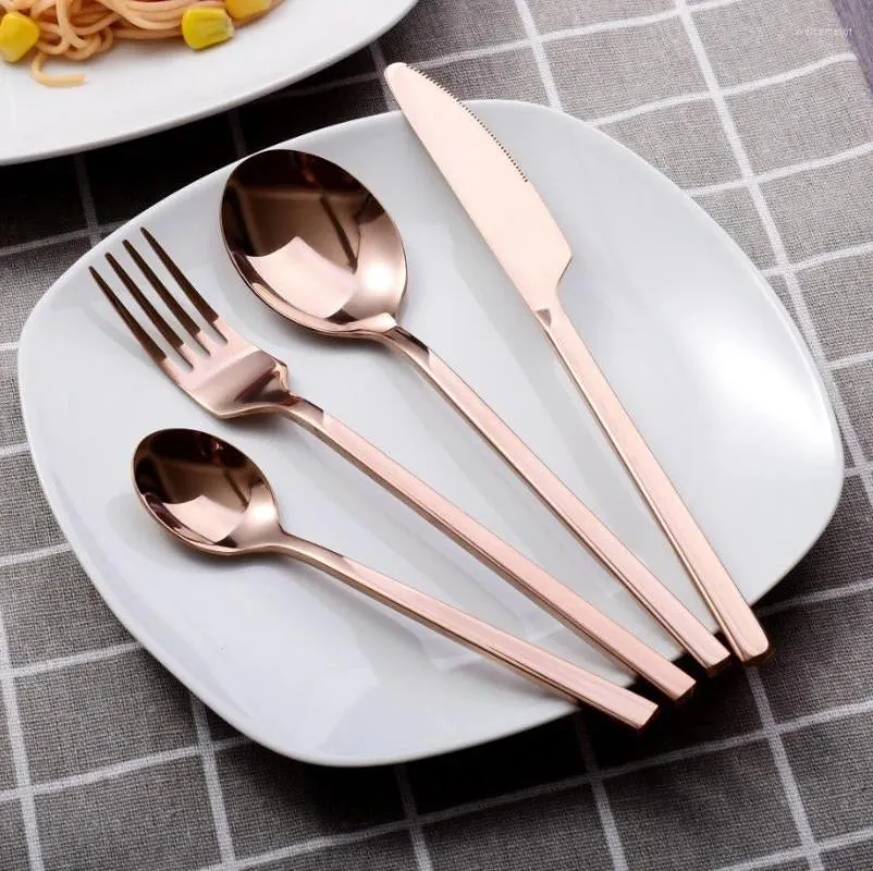 Conjuntos de utensílios de jantar 24pcs kubac hommi 18/10 aço inoxidável garfo de faca fofa conjunto de talheres de ouro rosa