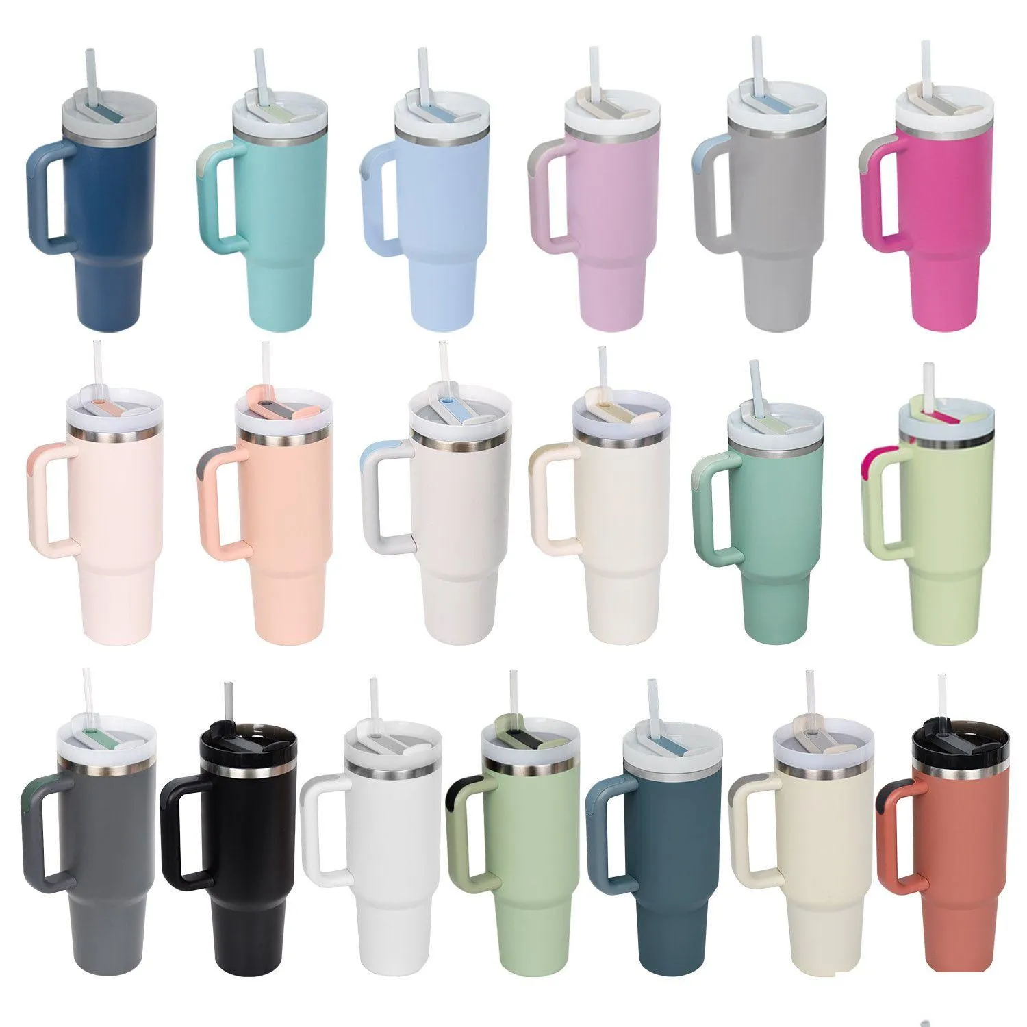 Tumblers Nytt 40oz rostfritt stål med Sile -handtag och STS Portable Outdoor Water Bottles Sportbil Mugs Insation Travel Vacuum Fla DHDVD