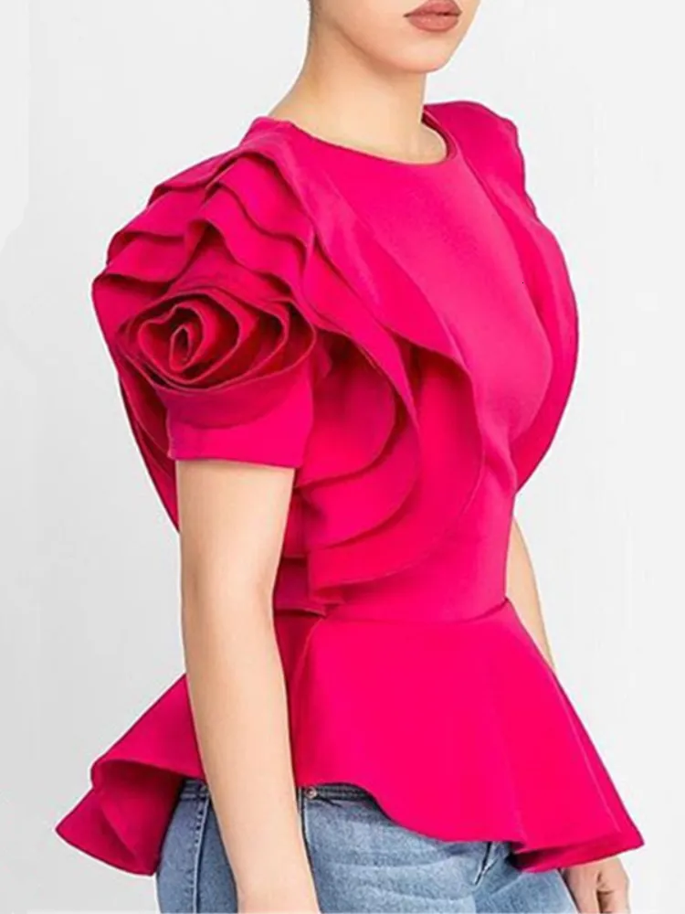 Женская футболка рассылает лепестки для лепестков женские блузки рубашка элегантная модная весна лето Роза Красный синий черный белый блу