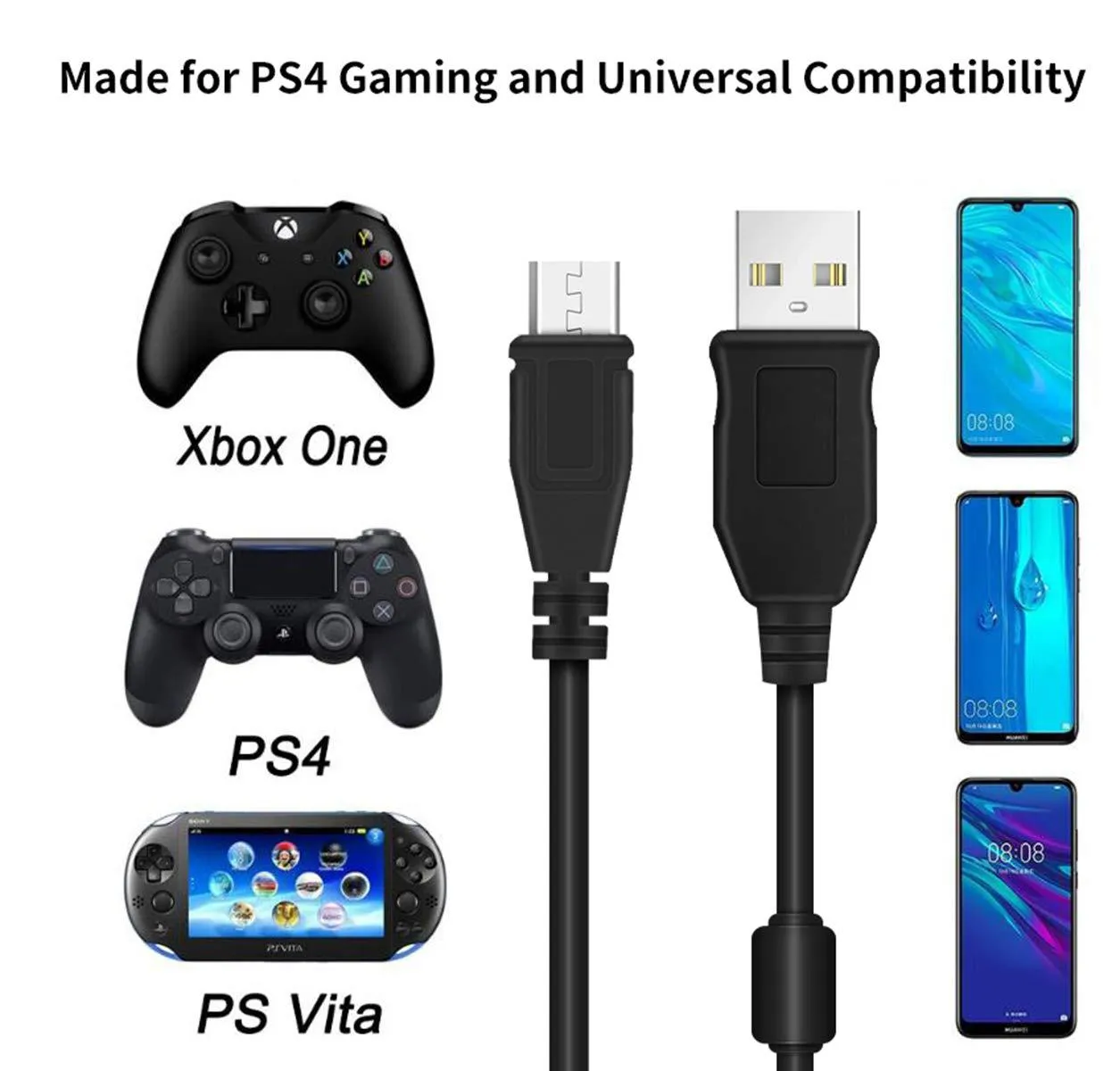 With Magnetic Rings Cable For PS4 Controller Charger Charging