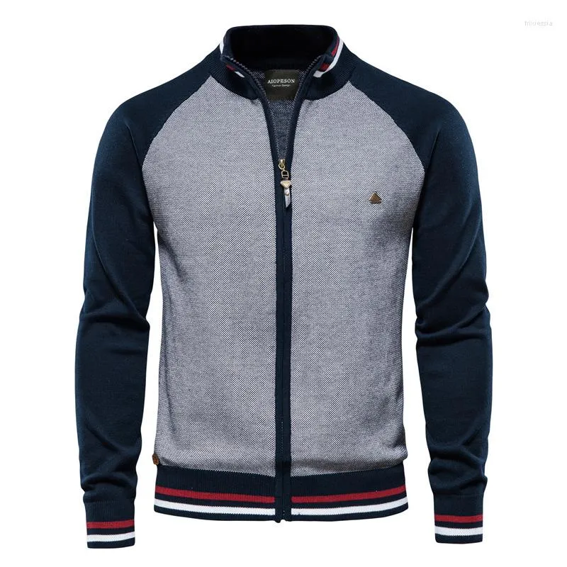 Men's Sweaters Casual Knit Sweater Spliced Zipper Cardigan Streetwear Cotton Outerwear Fashion For Men