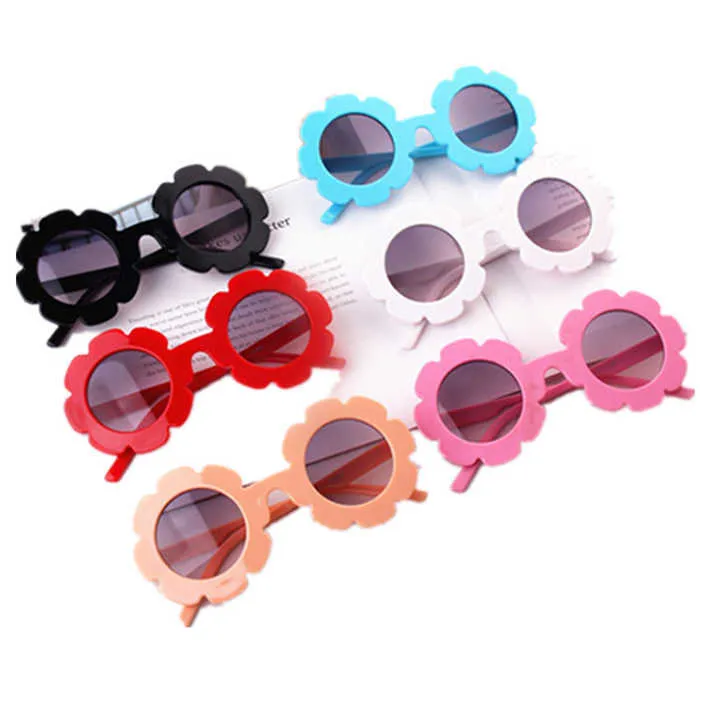 Niños Gafas de sol de flores de niñas Gafas de flores redondas Gafas de gafas de verano