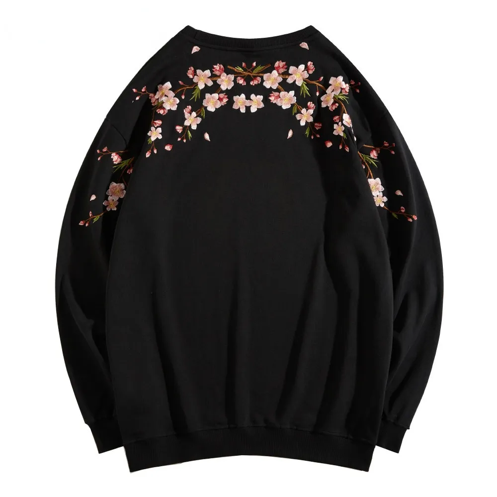 Womens Hoodies Sweatshirts Blossom Embroidered Harajuku Streetwear Men Pullover Black White Loose Casual For Women CS720 230314