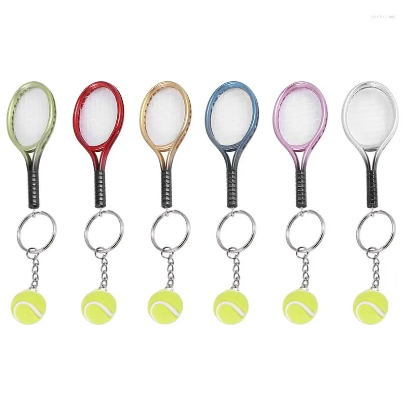 Keychains 6pcs Mini Tennis Racket Ball Keychain hanger Bag Accessoires voor sportadvertentie Fans Souvenirs Seys Ring