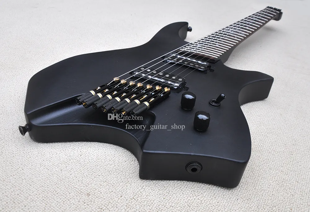 Factory Custom 7-String Matte Black Headless Electric Guitar with